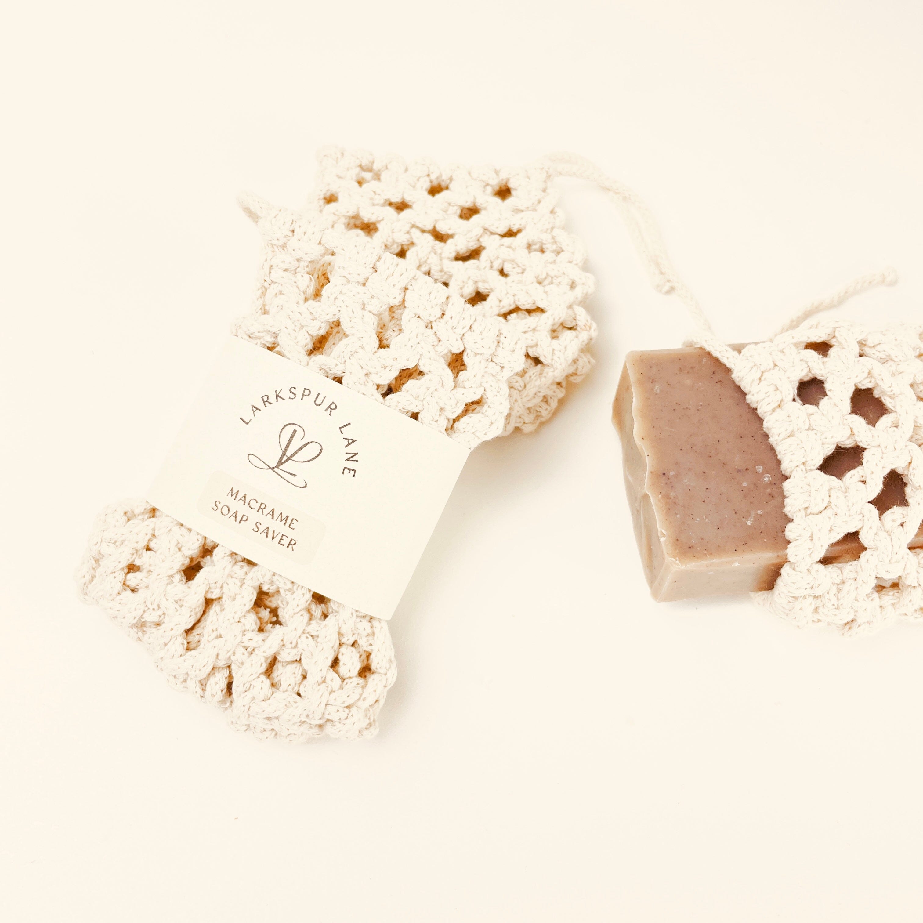 Macramé Soap Saver macrame soap saver LarkspurLaneSoapsandsundries