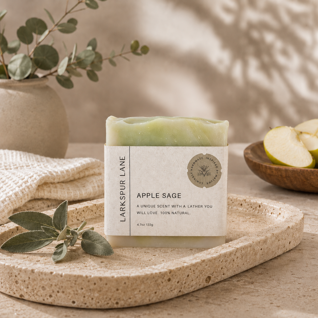 Larkspur Lane Apple Sage handcrafted soap made in South Carolina.