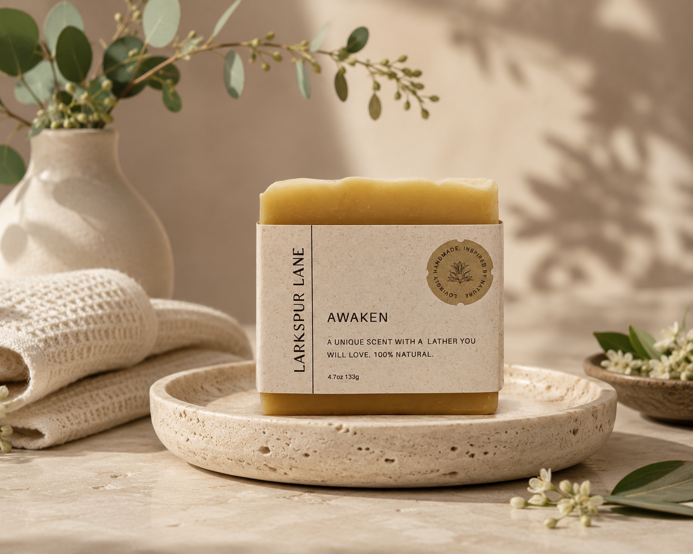 Larkspur Lane Awaken handcrafted soap made in South Carolina.