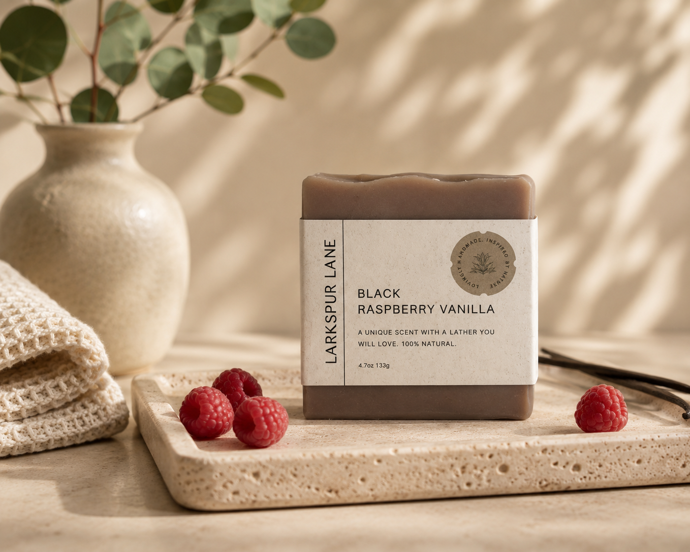 Larkspur Lane Black Raspberry Vanilla handcrafted soap made in South Carolina.