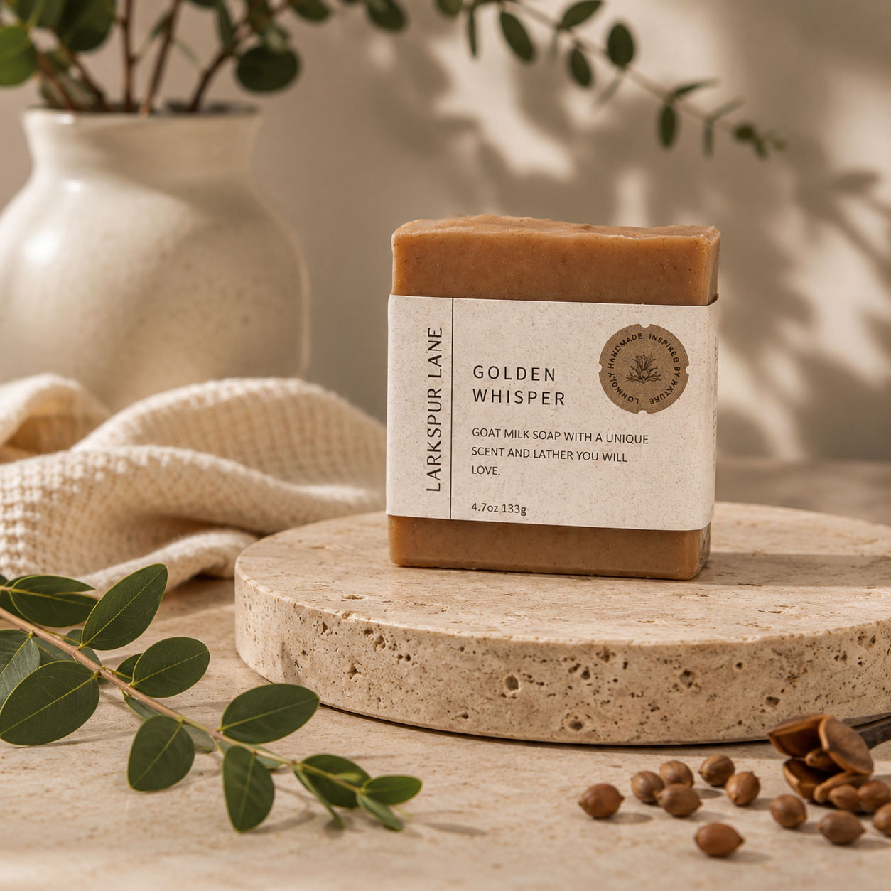 Larkspur Lane Golden Whisper handcrafted soap made in South Carolina.