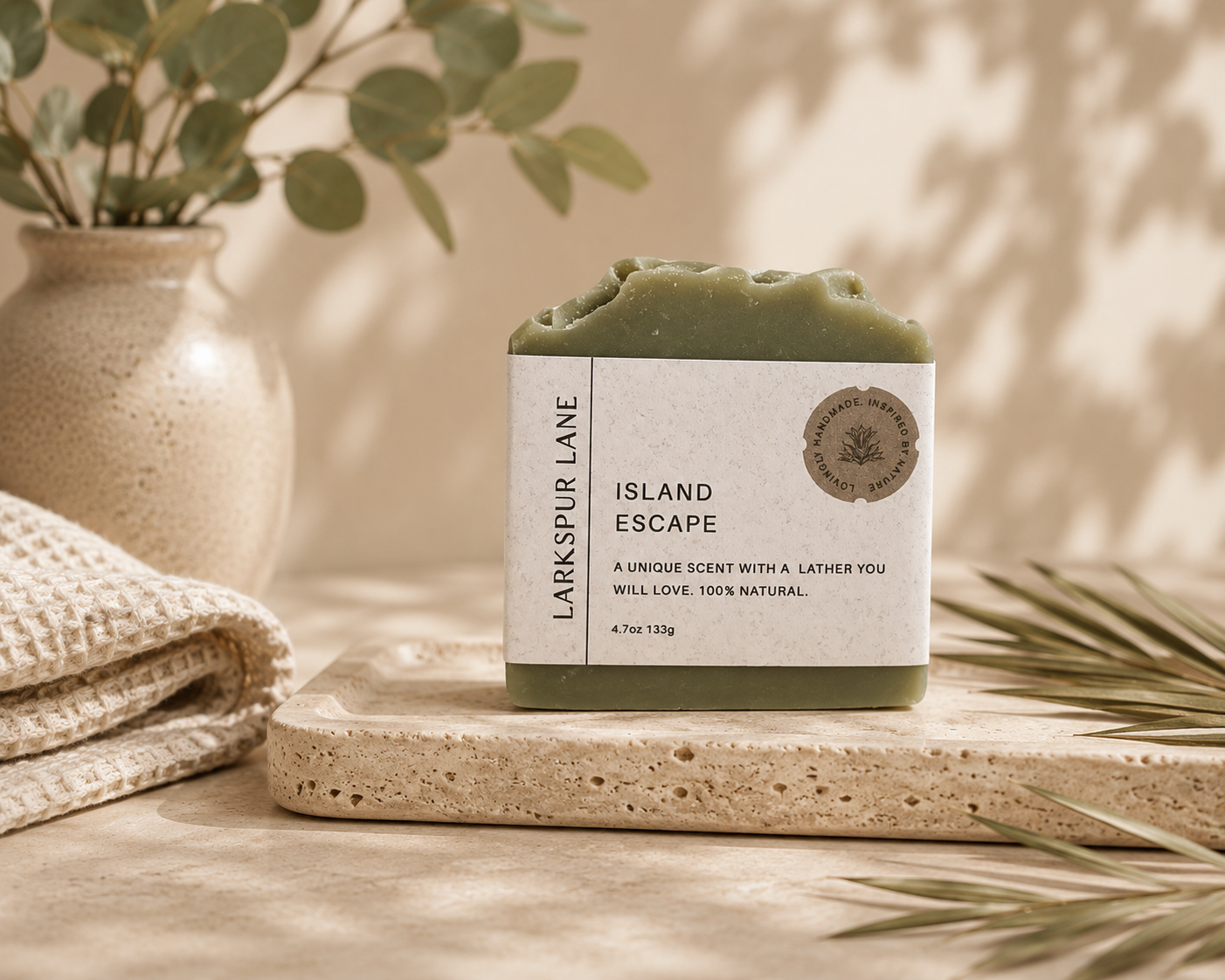 Larkspur Lane Island Escape handcrafted soap made in South Carolina.