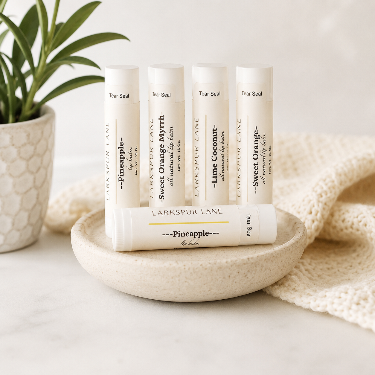 Larkspur Lane handcrafted natural lip balm in assorted flavors