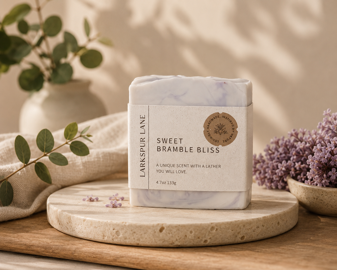 Larkspur Lane Sweet Bramble Bliss handcrafted soap made in South Carolina.