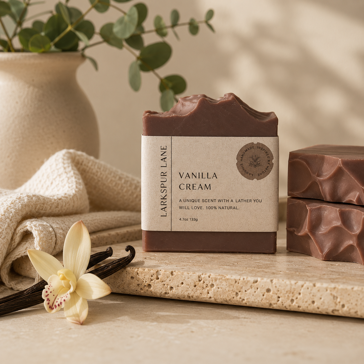 Larkspur Lane Vanilla Cream handcrafted soap made in South Carolina.